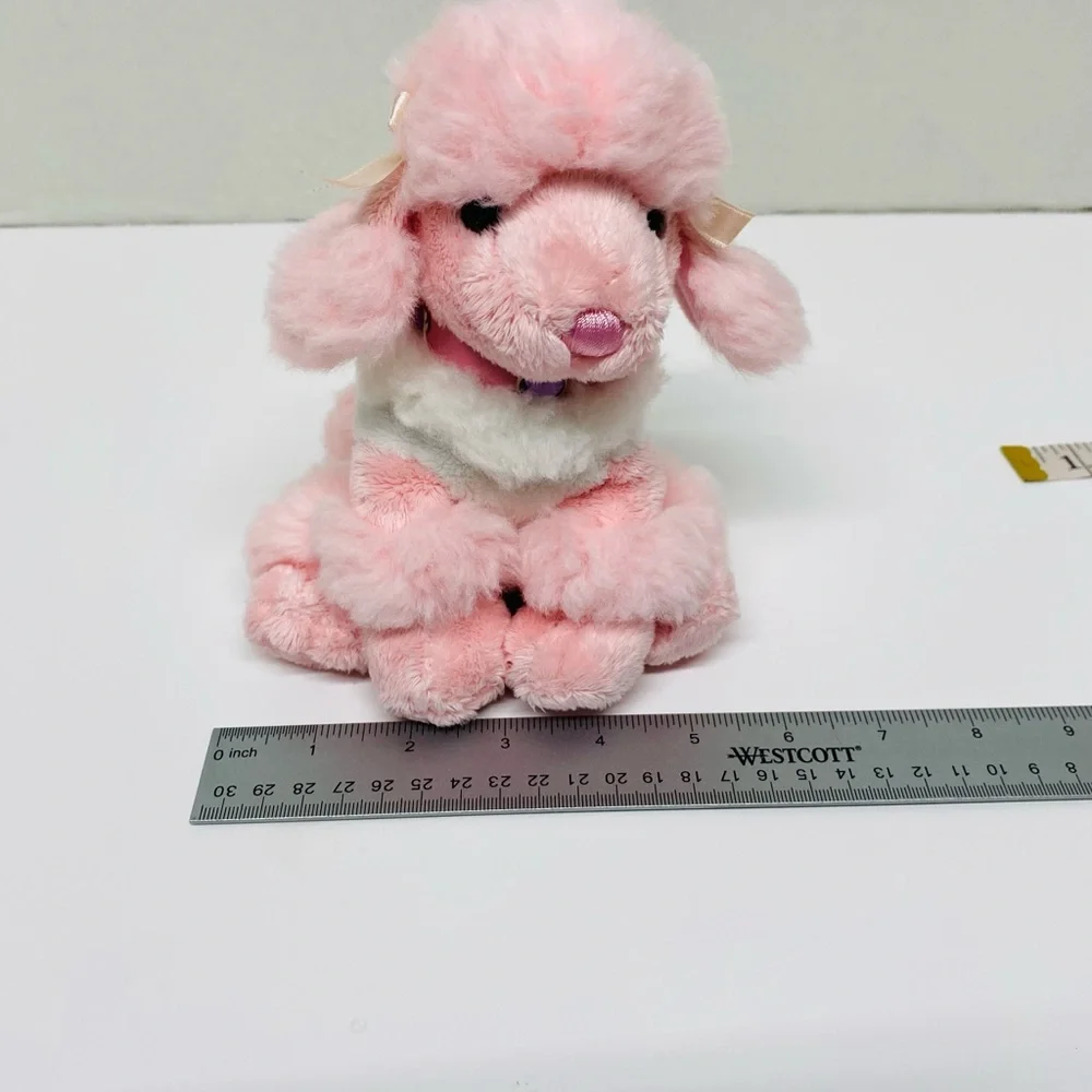 Fiesta Pink & White Setting Poodle Plush Toys 6.5 inches tall Bows on Her Ears